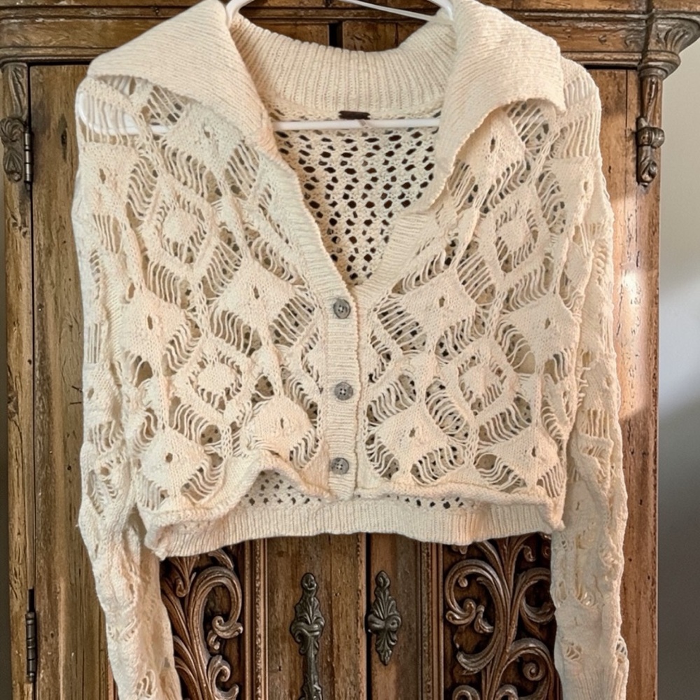 Free People Cream Open-Knit Cardigan
